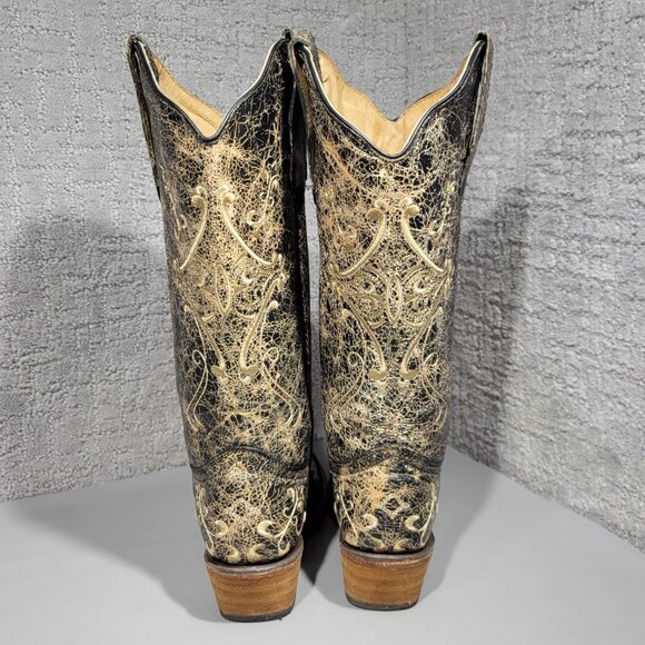 Corral Circle G Women's Size 7W US Black Crackle/Bone Embroidery Boots L5048 - Picture 3 of 11
